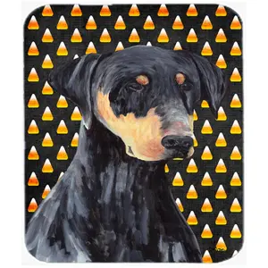 212 MAIN Doberman Natural Ears Candy Corn Halloween Mouse Pad - Polyester, Heatproof, Multi-Use as Hot Pad or Trivet