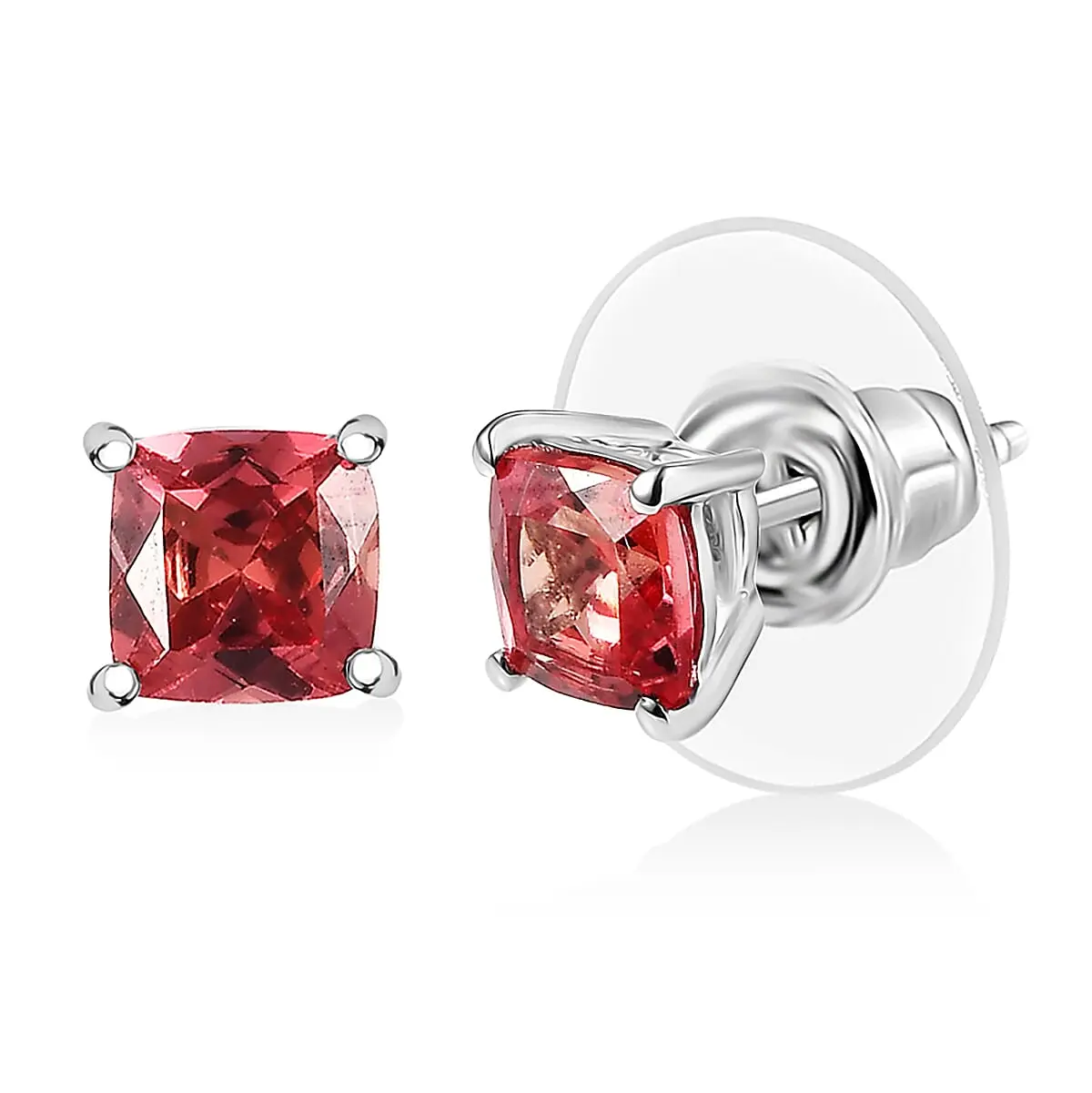 D'Joy Lab Created Orange Sapphire Solitaire Stud Earrings in Platinum Over Sterling Silver 1.60 ctw