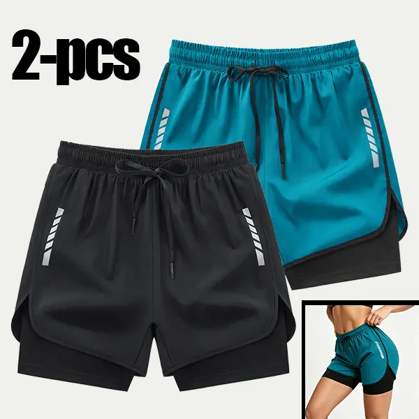 2 Pack Women’s 2 in 1 Running Shorts – Quick-Dry Athletic Workout Shorts with Liner and Reflective Stripes for Gym Training