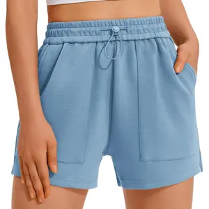 Pinspark Sweat Shorts for Women Casual Summer Athletic Shorts with Pockets, Adjustable Drawstring Fit, Black Color, Comfy Lounge Style