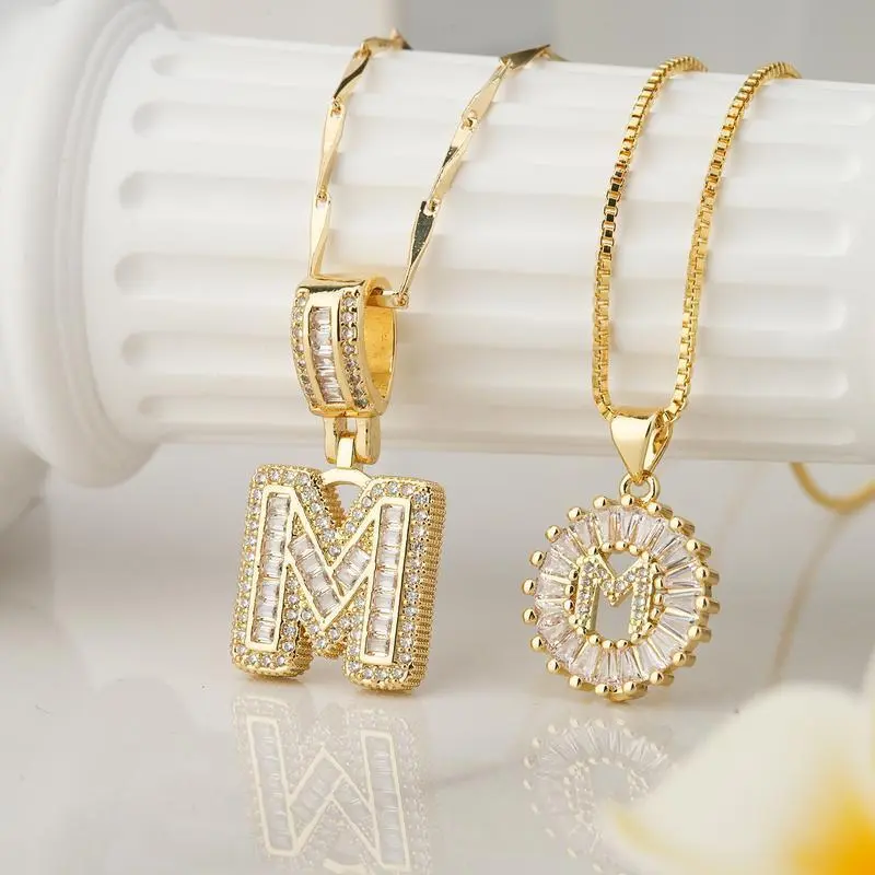 PolarEve 2 Count initial Letter Necklace Set with Zirconia Stones | Golden/Silver Bubble Necklaces for Women | Iced Out Necklace For Men | Birthday Gifts Anniversary Gift | Valentine's Day Gift | Zircon Stone pendant necklace Luxury Jewelry, summervibes