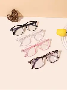 4 Pairs Kids Rectangular Tortoiseshell Glasses, Lightweight Durable Casual Fashion Frames, Suitable for Daily Wear & School Use