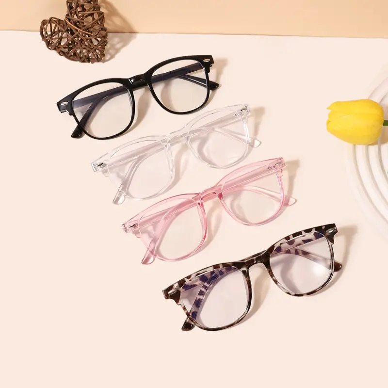 4 Pairs Kids Rectangular Tortoiseshell Glasses, Eyewear, Lightweight Durable Casual Fashion Frames, Suitable for Daily Wear & School Use