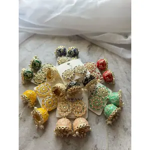 Kundan Stone Meenakari Jhumki Earrings