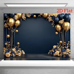 1pc 2D Flat banner Glamorous Navy Blue and Golden Decorations for Birthday Parties in Homes, Studios, and Outdoors party banner Background cloth White