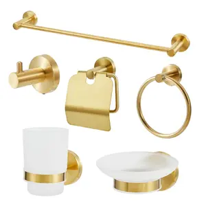 Gold Bathroom Accessories Set, 6 Piece Bathroom Hardware Set, Stainless Steel Wall Mounted, 22.64 Inch Towel Bar, Towel Ring, Toilet Paper Holder, Robe Hook, Cup, Soap Dish