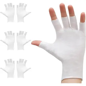 10 Pairs White Fingerless Gloves, 100 Cotton Eczema Gloves, Thin Moisturizing Cut Gloves, Overnight Hydration Fits Most Dry Hands, Eczema Gloves