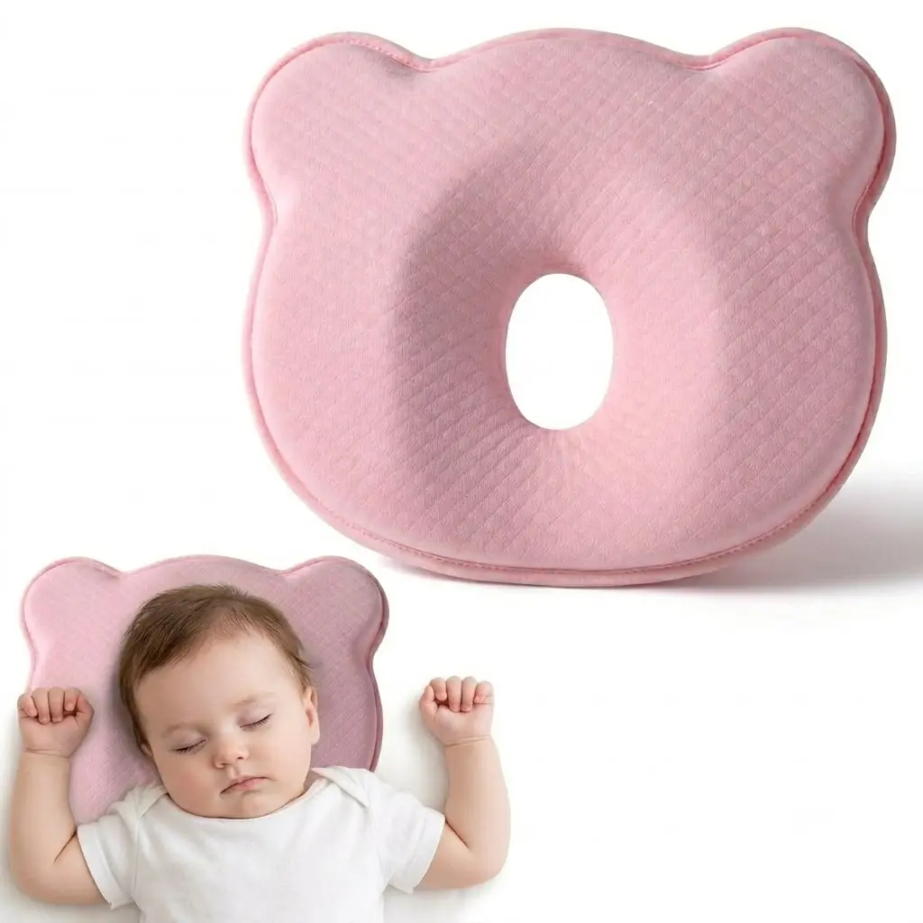 Memory Foam Baby Head Shaping Pillow - Breathable Soft Neck Support for Newborns, Flat Head Syndrome Prevention, Machine Washable, Portable Travel-Friendly Sleeping Accessory