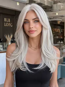 Topshe Medium Length Straight Wig, Natural Appearance Synthetic Fiber, Natural Looking Wigs, Synthetic Material Wigs, Pre-Cut Hair Pieces, Suitable for Daily Wear & Special Occasions