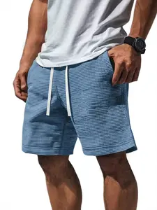 Men's Summer Casual Waffle Knit Shorts with Drawstring Pockets, Plain Color Daily Wear, New Arrival 2026