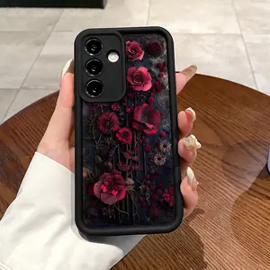 Midnight Blooms Advanced fashion gift Case for Samsung S24 ultra plus S25 S23 S22 Ultra Plus Shockproof Non Slip Military-Grade Protection Silicone Cover