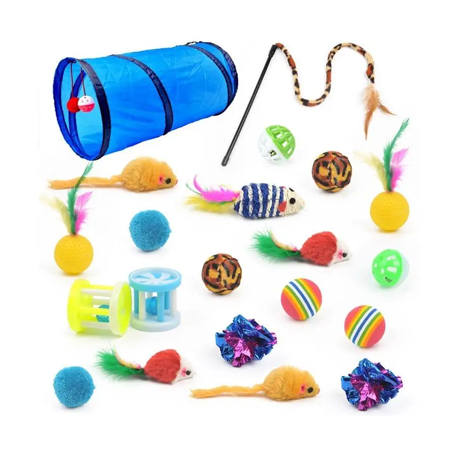 Artificial Mouse Cat Toys, 21pcs/set Cat Toy Set, Including Cat Tunnel, Balls, Feather Toy, Kitten Mouse Toy, Pet Supplies