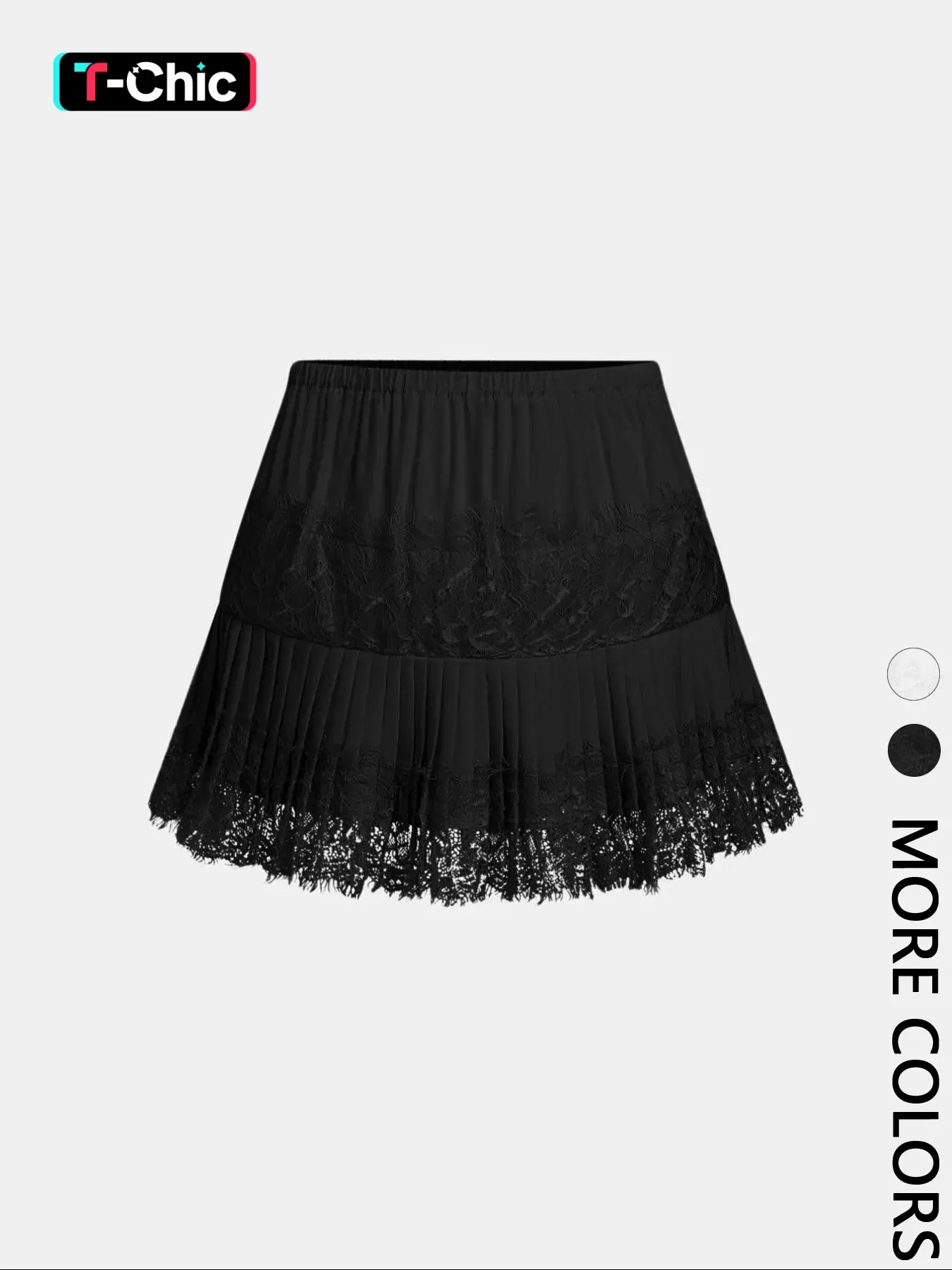 Women's Solid Color Lace Patchwork Pleated Short Skirt, Womenswear, Fashion Casual Skirt, Basic, Sweet, Elegant & Feminine Style, Leg-Lengthening Effect, A-line Silhouette