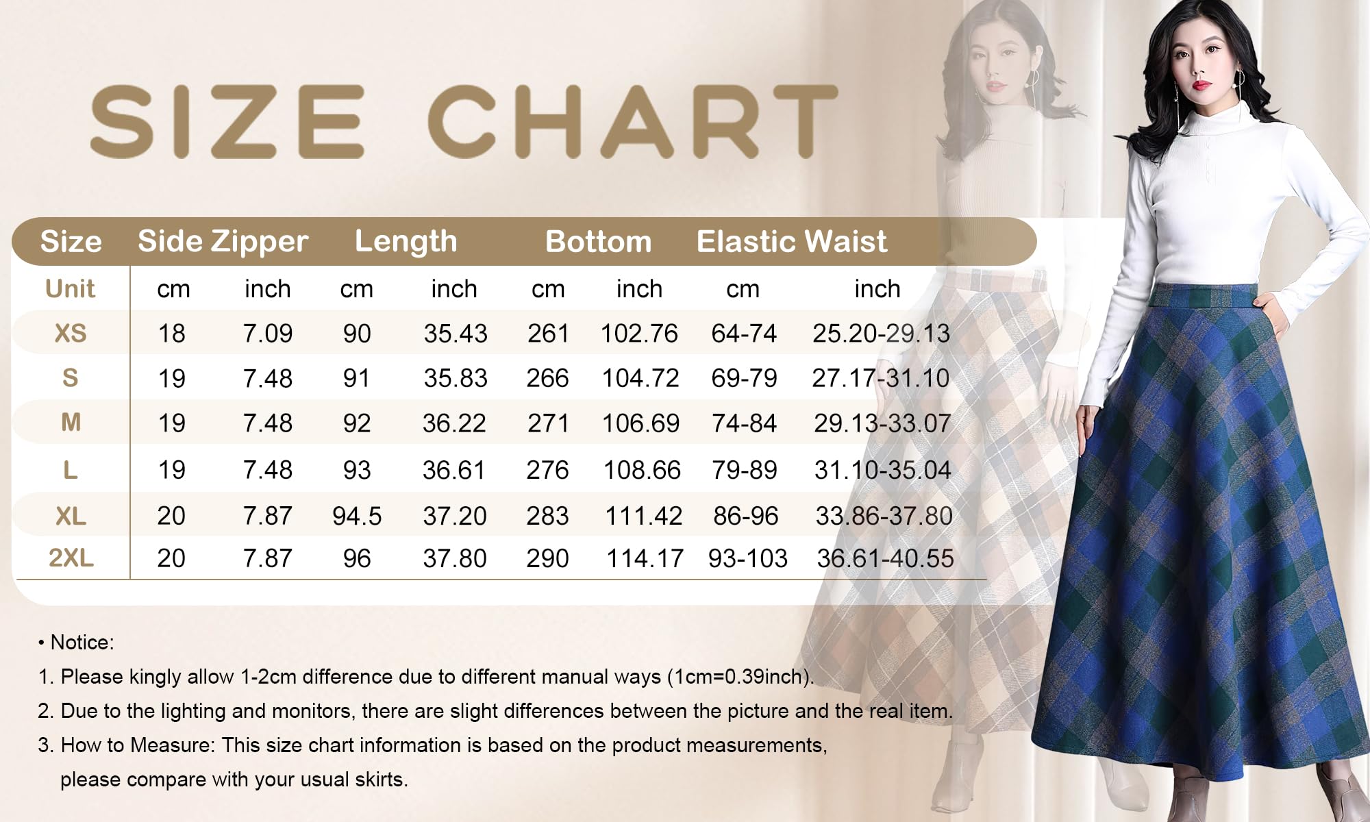 Ebossy Women's Vintage High Waist Wool Blend Plaid A-Line Long Maxi Skirt with Pocket Bottoms Womenswear