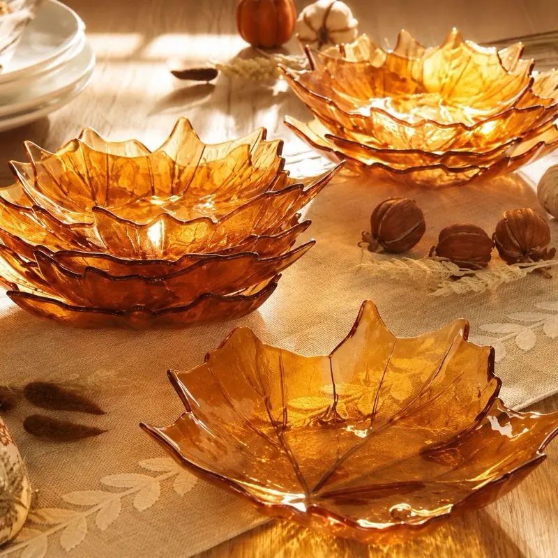 Platos de Cristal en Forma de Hoja Princess House Set de 4