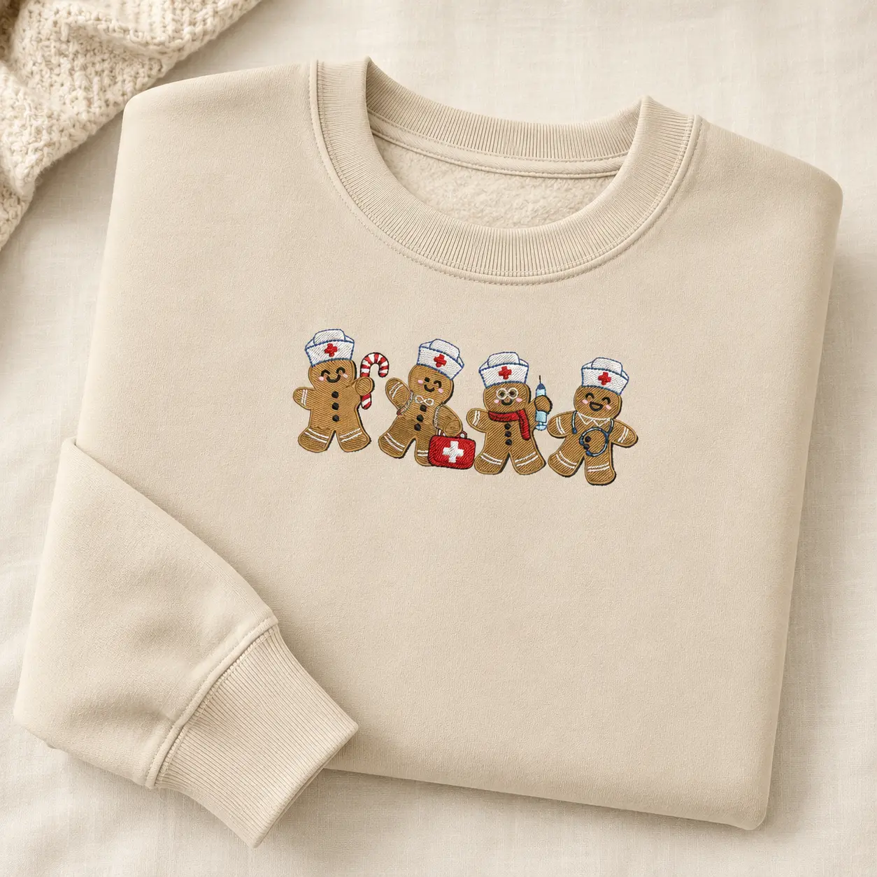 Christmas Nurse Gingerbread Embroidered Sweatshirt, Cute Medical Holiday Crewneck, Festive Healthcare Winter Pullover