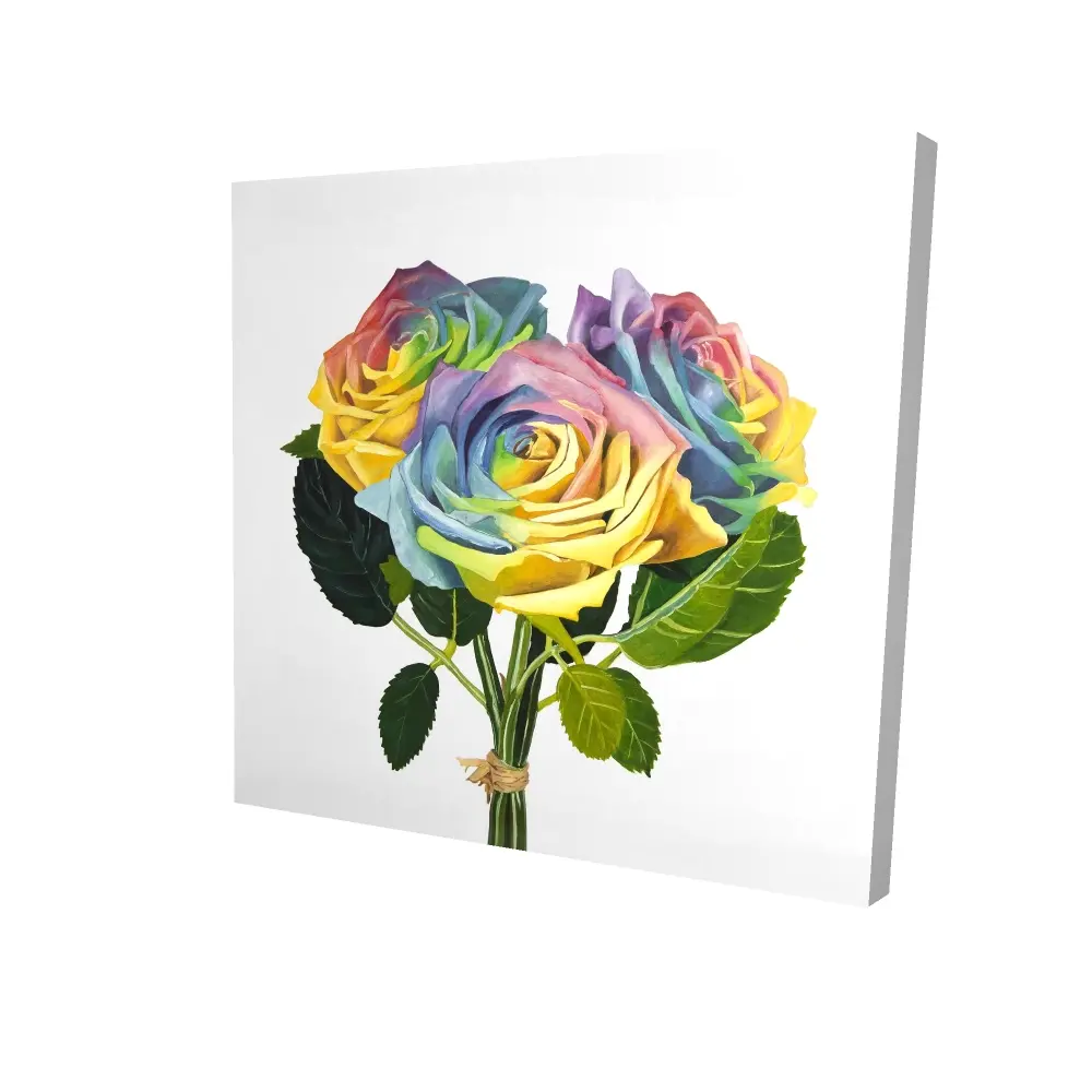 360 Stand Artistic Floral Wall Art - 24x24 in. Nature-Inspired Rainbow Rose Bouquet with Flower Leaf & Rose Prints, Decorative Bedroom Home Decor for Home Supplies, Flower Leaf Print, Decorative Prints, Floral Adornment Prints