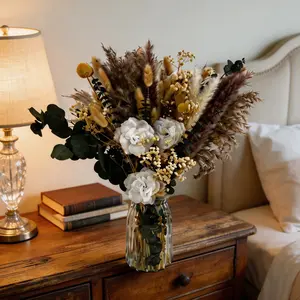 Preserved Dried Flower Bouquet with Vase, Bridal Bouquet Alternative, Pampas Grass