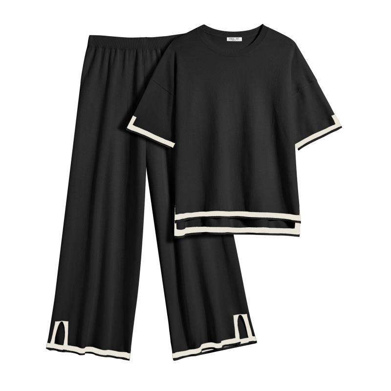 Black Velour Lounge Set – Soft Stretch Two Piece Pants Set main image 1