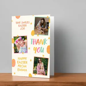 Custom Personalized Easter Thank You Card (5x8 Folded, 10x8 Open) – Multi Photo “Tiny Smiles Easter Joy” Design | Turn your sweetest memories into a heartfelt keepsake and surprise your loved ones with a card that says more than words ever could