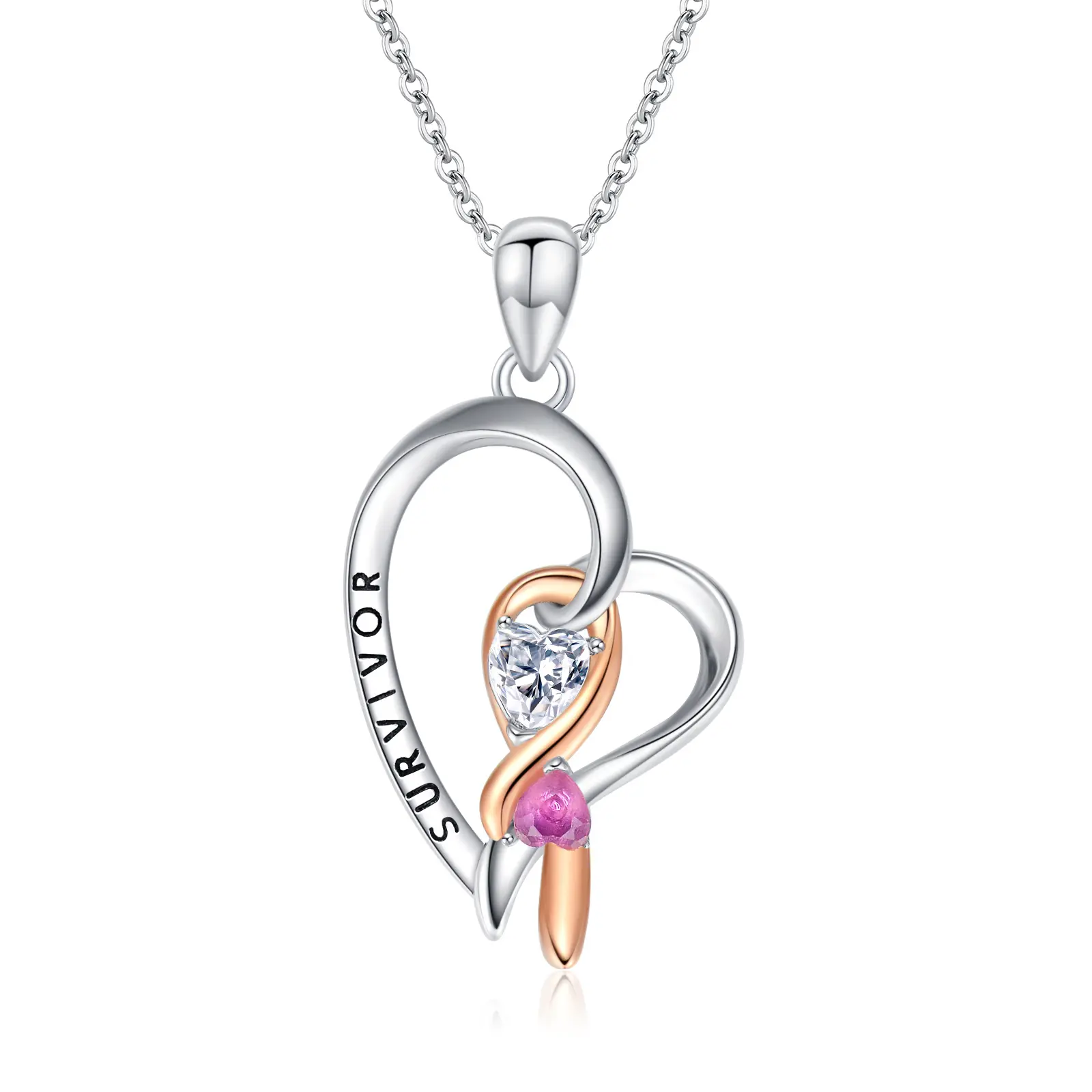 Women's 925 Sterling Silver Breast Cancer Awareness Pink Ribbon Necklace - Branded Gift Box, Long-Term Wear Jewelry for Birthday, Parents, Anniversary Survivor Gifts, Female