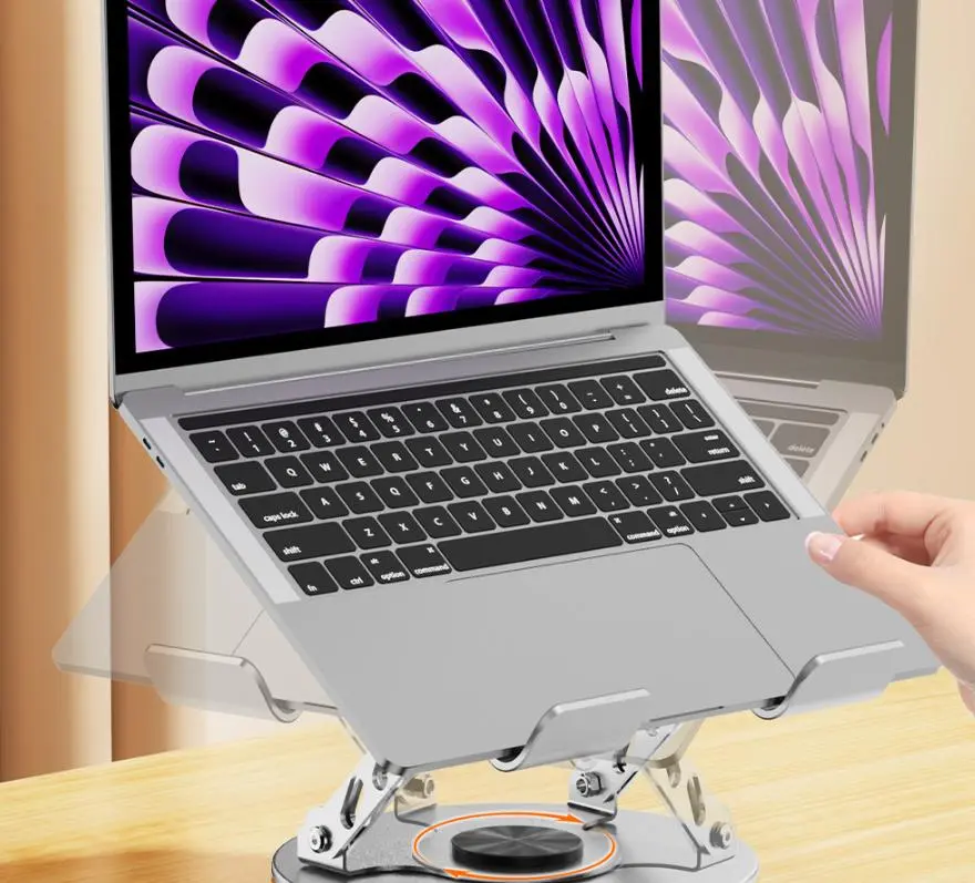 360° Rotating Foldable Laptop Stand, Heavy-Duty Carbon Steel Height-Adjustable Ergonomic Riser, Desktop & Lap Dual-Use Storage Holder for Laptop/Tablet — Home, Office, Travel