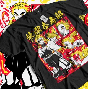 Kyojuro Rengoku T-Shirt Kimetsu no Yaiba Anime Demon Slayer Gift Shirt All Size