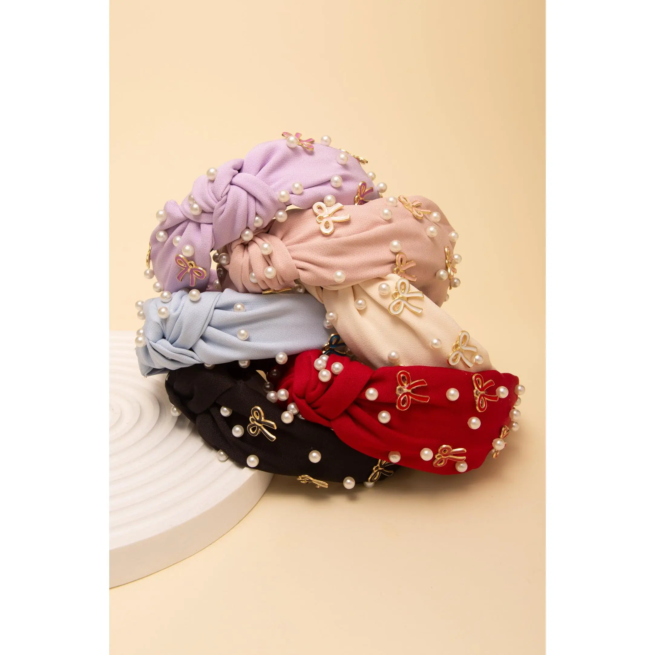 Lily Pearl and Bow Embellished Top Knot Headband