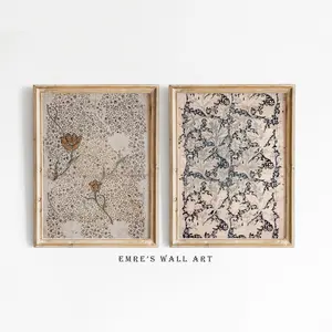 Neutral Flower Wall Art Set, Vintage Sketch Art Print Set of 2, Sketch Drawing Art Print, Room Decor, Unframed 5 size, 8x12 to 27x40 inch