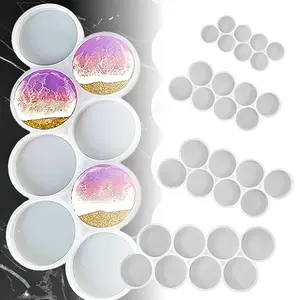 4PCS Silicone Resin Molds 32-Cavity Set of 2in,1.75in,1.5in,1.25in Circle Grip Mold,Magnet Mold,Earrings Mold,Round Keychain Silicone Mold for Resin
