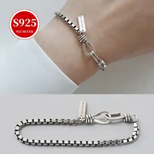 925 Hypoallergenic Hip Hop Style Bracelet Trendy Square Plate Vintage Distressed Boxed Bracelet Valentine's Day Mother's Day Gift for Women Anti-Oxidation Storage Gift Box bracelet stack bracelets for women friendship bracelets italian charm bracelet