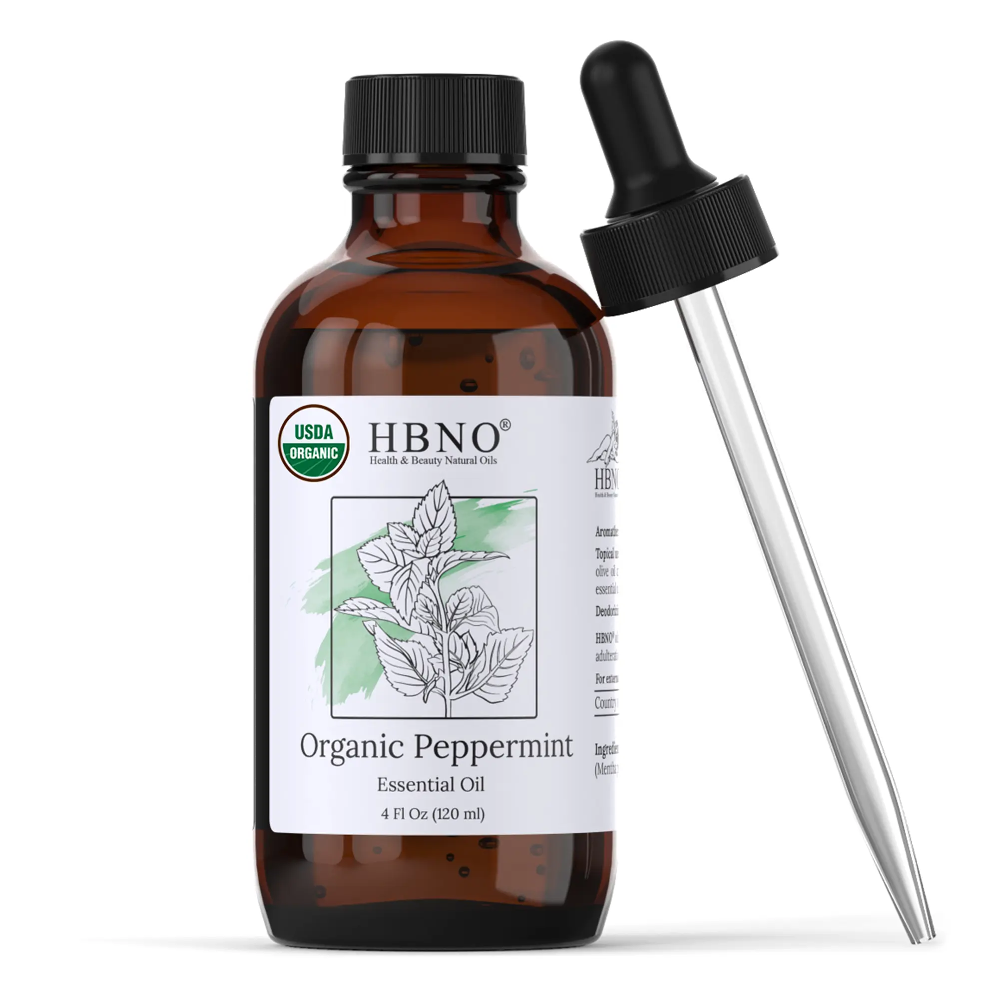 HBNO Organic Peppermint Essential Oil - Fresh Minty Aroma for Daily Wellness & Massage - Roll-On Convenience for Pulse Points & Skin - USA Origin - Healthcare Solution