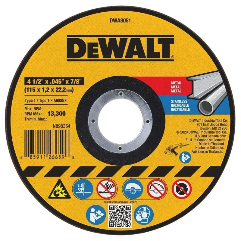 DEWALT 5pc Metal Cutting Blades, 4 1/2"-x0.045"-x7/8" Size, High-Performance Power Tool Accessories for Stainless Steel & Metal
