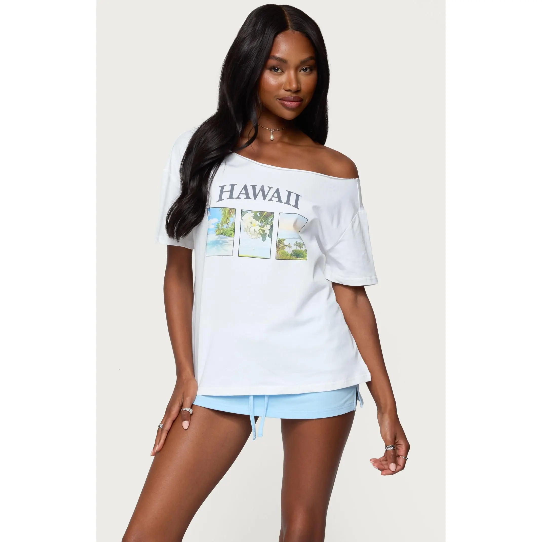 Edikted Women's Hawaiian Babe off Shoulder T-Shirt