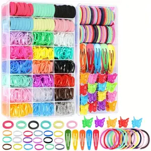 Hair Accessories Set: Colorful Rubber Bands, Cotton Hair Ties, Ponytail Holders, Hair Clips with Organizer Box for Girls, Teens