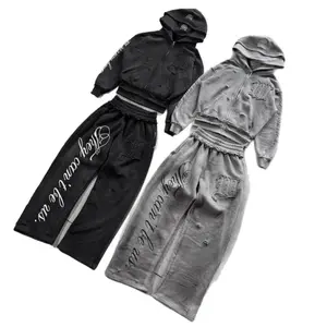 Men's and women's Y2K American-style vintage letter embroidery, double-hood zipper street hoodie, long-sleeved autumn and winter casual jacket, fashionable men's clothing, two color combinations, essential streetwear item