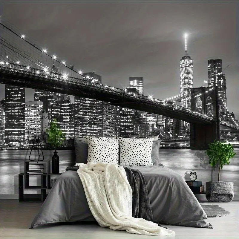 1pc FENDROM Modern Tapestry, Brooklyn Bridge Night River Landscape Manhattan New York City Famous Town Image, Bedroom Living Room Dormitory Decorative Wall Hanging