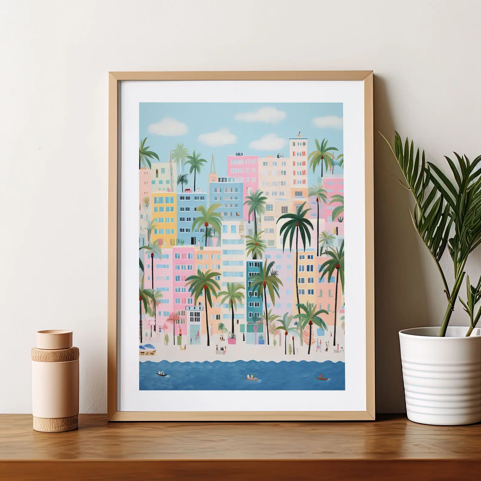 Miami Coastal Decor Watercolor Trendy Art Print Modern Travel Gift