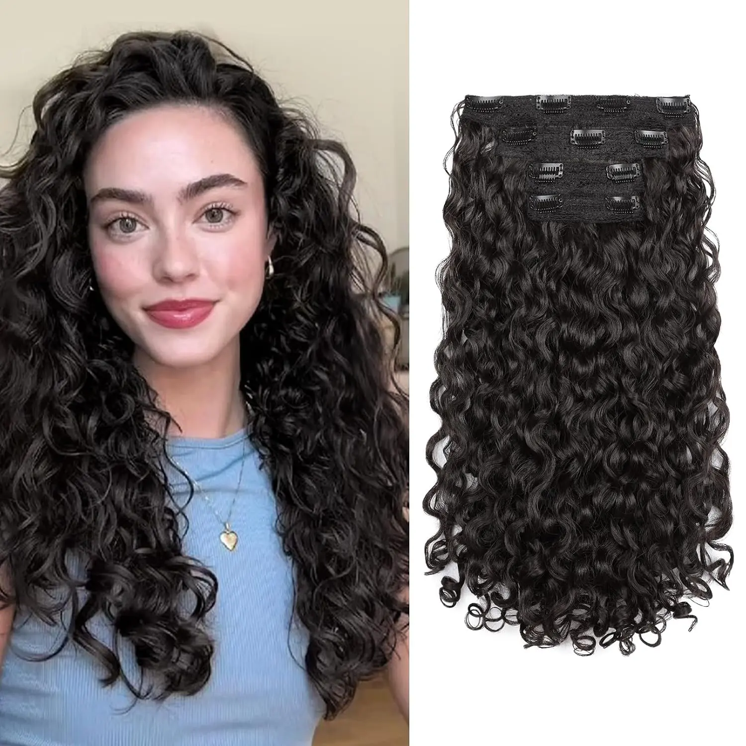 SilkGlow Curly Hair Extensions - 4PCS 20"  Curly Clip in Hair Extensions 100% Super Protein Hairpieces with Invisible Lace Weft Silky Soft Natural Look for Women
