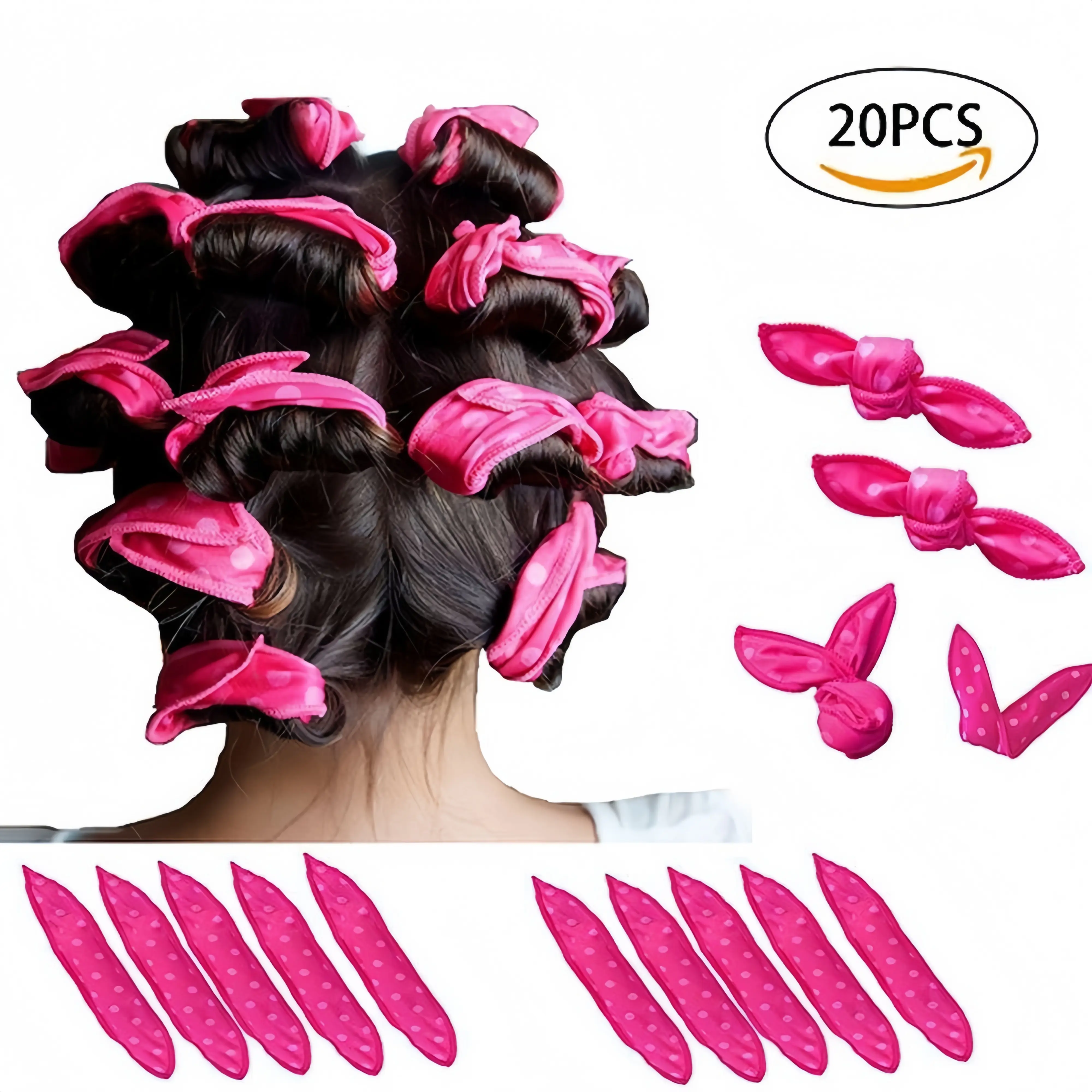 Women's 20Pcs Dotted Heatless Hair Curlers - Soft Sponge Sleep Rolls, No-Damage Overnight Strips, Lazy Foam Bands for Natural Waves, Reusable Heat Free Curls Styling Tools for Daily Hair-Do