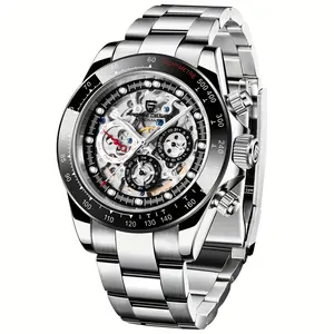 PAGANI DESIGN Luxury Men'S Mechanical Watch Skeleton Dial Rainbow Bezel Stainless Steel Fashion Sport Automatic Watches, Without Battery mossinite jewelry tiktok on luxurywatches js jewelers