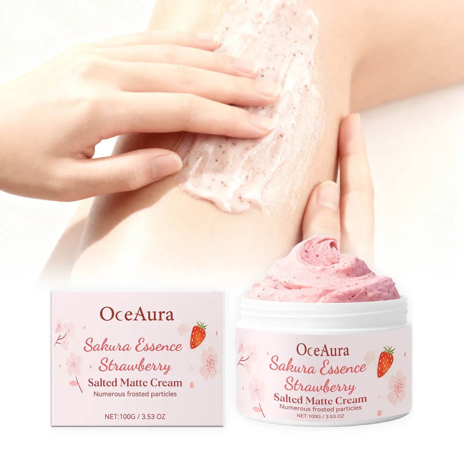Sakura Strawberry Body Scrub, Gentle Cleansing, Pleasant Scent, Smooth and Soft Skin, Exfoliating Moisturizer, Refreshing Scrub