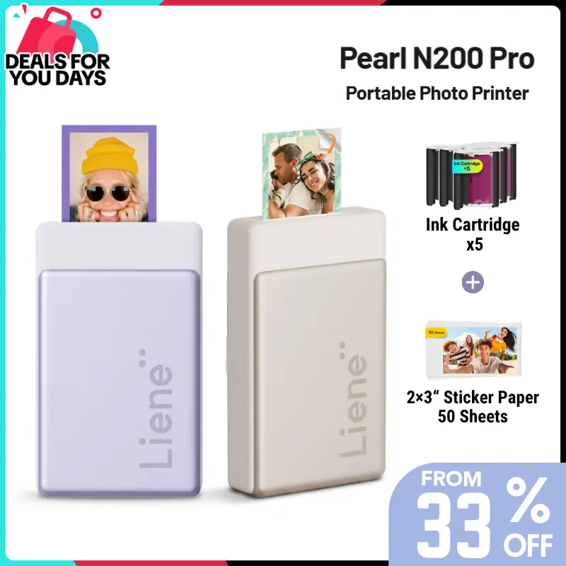 Liene Pearl N200 Pro Portable Photo Printer, Instant Mini Picture Printer for iPhone Smartphone, Thermal Dye Sublimation, Bluetooth Sticker Printer 50 Sheets 2x3 Adhesive Paper & 5 Cartridges, outdoor fun, SummerVibes, DealsForYouDays