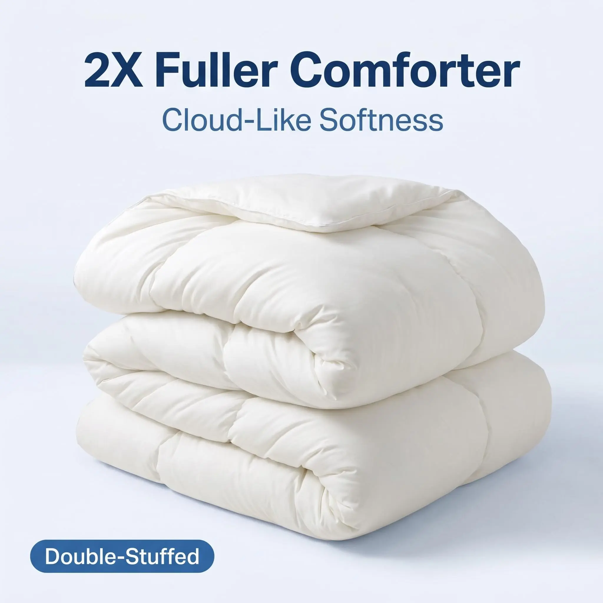 Double-Stuffed 2x Fuller Duvet Insert - Baby-Grade Ultra Soft Fluffy High-Bounce Loft All Seasons Heat Adaptive Quilted Comforter, Machine Washable No-Clumping Bedding for Home Bedroom Twin Queen King