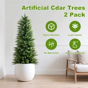 The Cedar trees 2/3/4/5FT 2 Pack Artificial Cypress Trees Tower Shaped False Needles with Realistic Textured Leaves UV Resistant Christmas Tree suitable for outdoor/indoor decoration