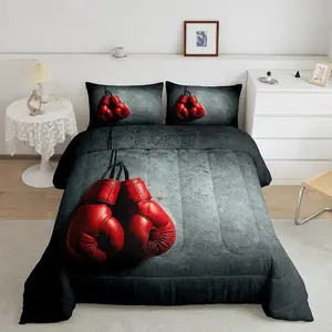 Boxing Bedding Set Sports Theme Comforter Set Men Red Boxing Gloves Pattern Comforter Pugilism Games Design Quilt Set Bedding