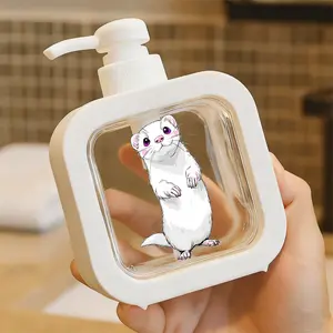 Cute Cartoon White Ferret Pump Dispenser - Soft Pink Whiskers & Purple Eyes Design, Plastic Refillable Hand Sanitizer/Cleaner Dispenser for Bathroom & Kitchen Sink, Endearing Whimsical Home Decor Accessory, Gift for Pet Lovers & Hygiene Enthusiasts
