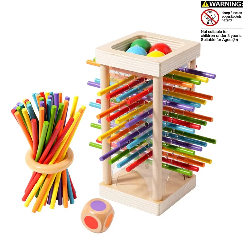 Wooden Stick Game, Stacker, Stacking Game, Colorful Educational Toy for Cognitive Development & Focus Training, Includes Mixed-Color Sticks and Dual-Level Puzzles