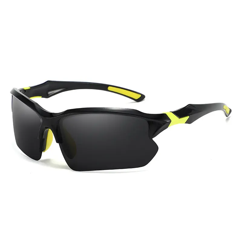 Black and yellow framed glasses with gray lenses