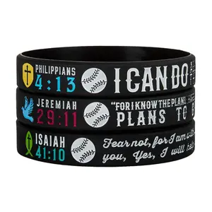 Christian Bible Verse Baseball Rubber Bracelet Set, Philippians Jeremiah Isaiah Silicone Wristbands, Faithful Accessory for Men & Women